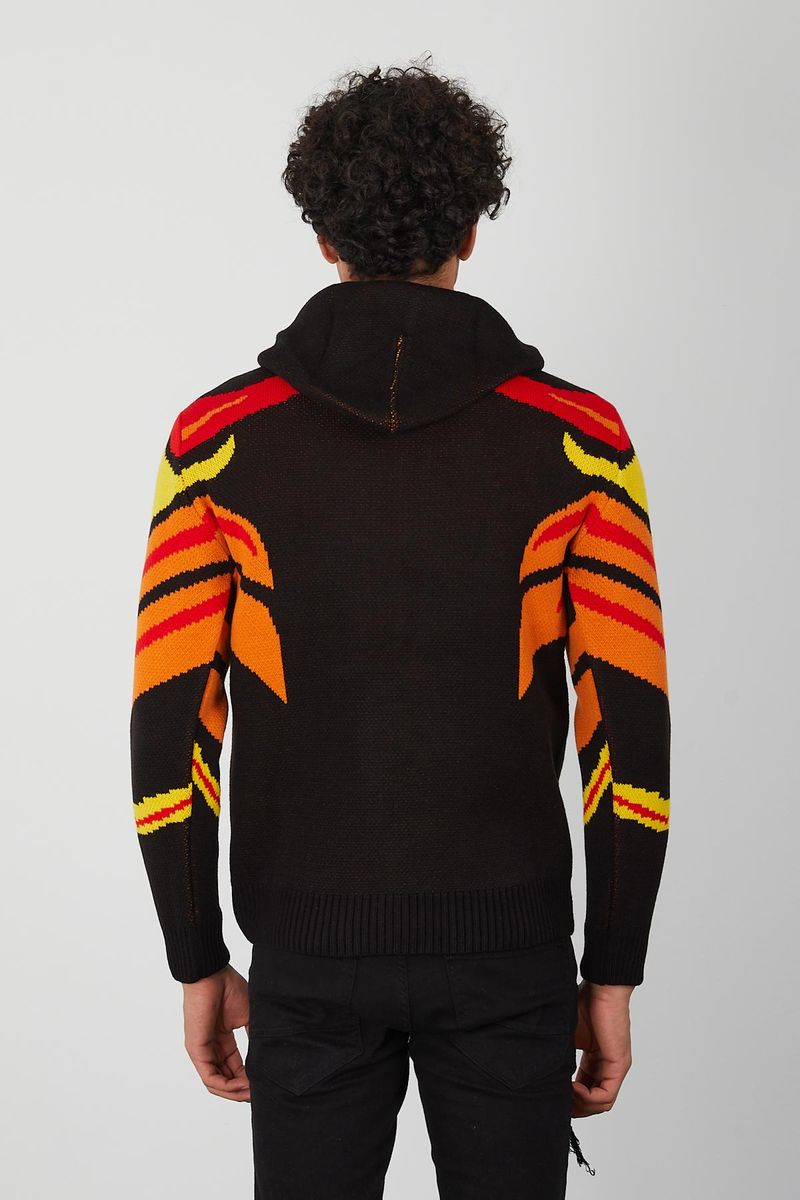 Men’s Flame Gradient Knit Hoodie – Abstract Red, Yellow & Orange Pullover for Fashion Forward Streetwear