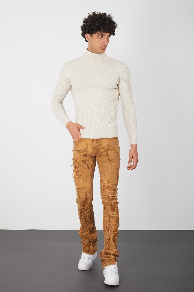 Sand Men’s Turtleneck Sweater -Neutral Knit Pullover