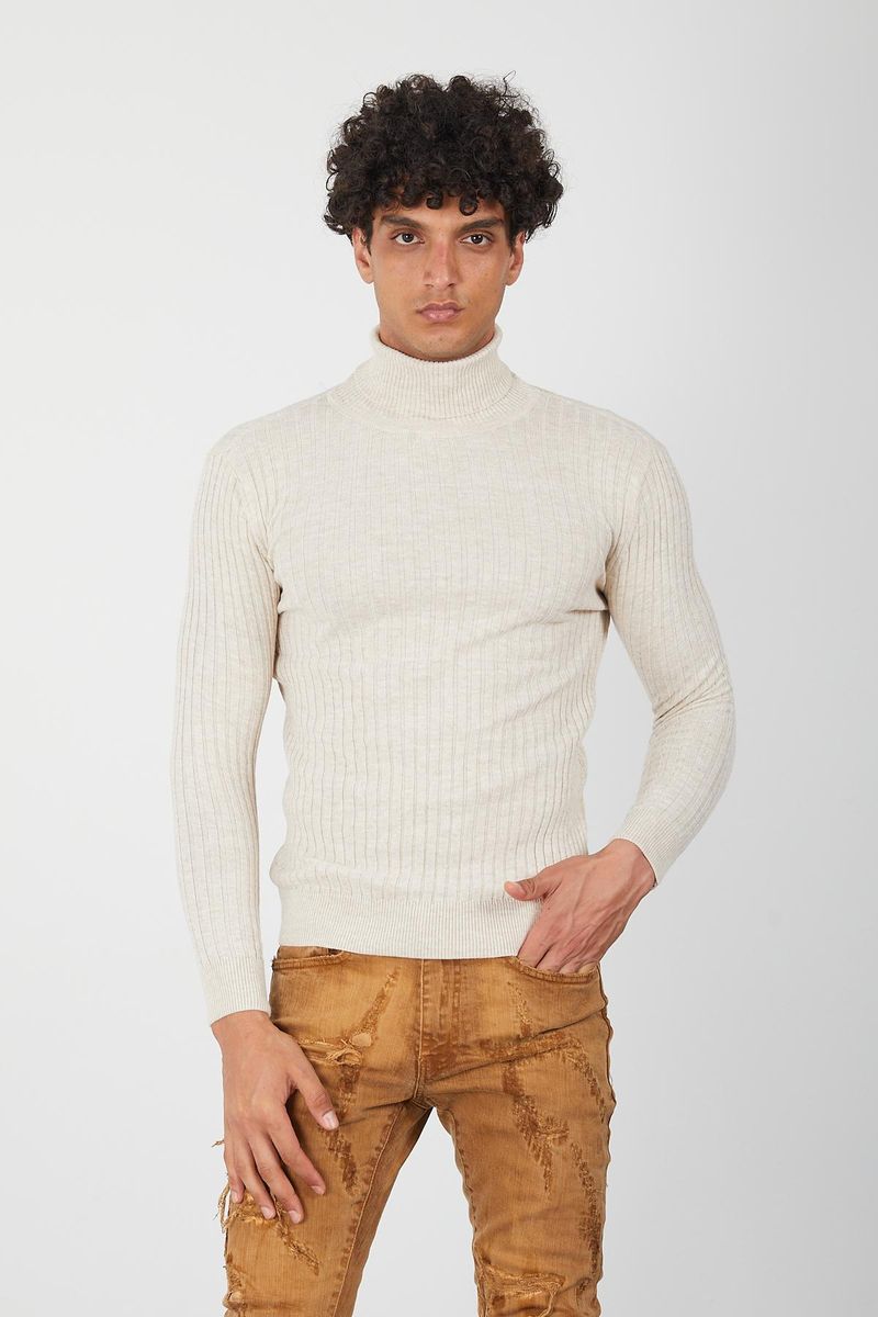 Sand Men’s Turtleneck Sweater -Neutral Knit Pullover