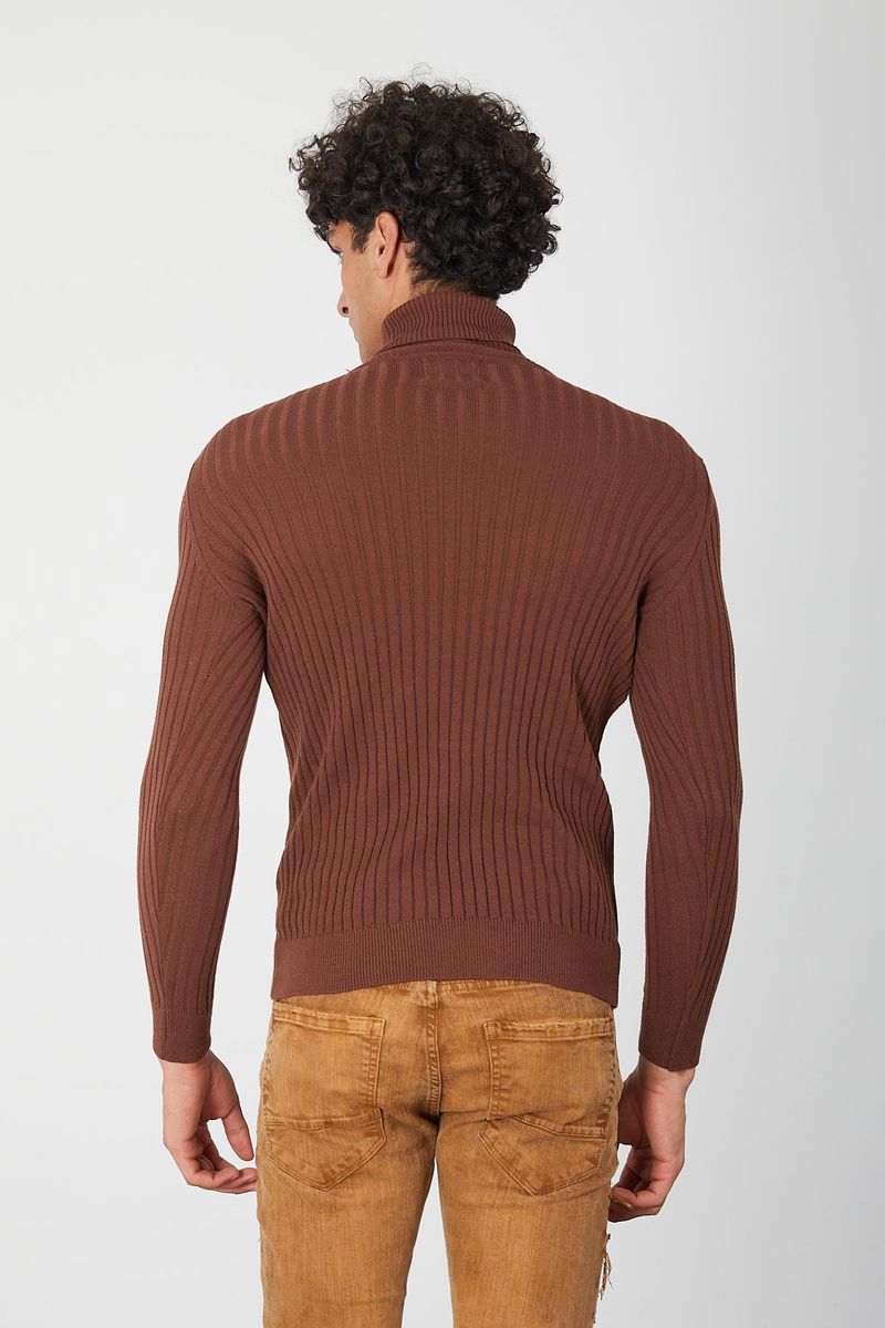 Brown Men’s Turtleneck Sweater-Soft Knit Slim Pullover