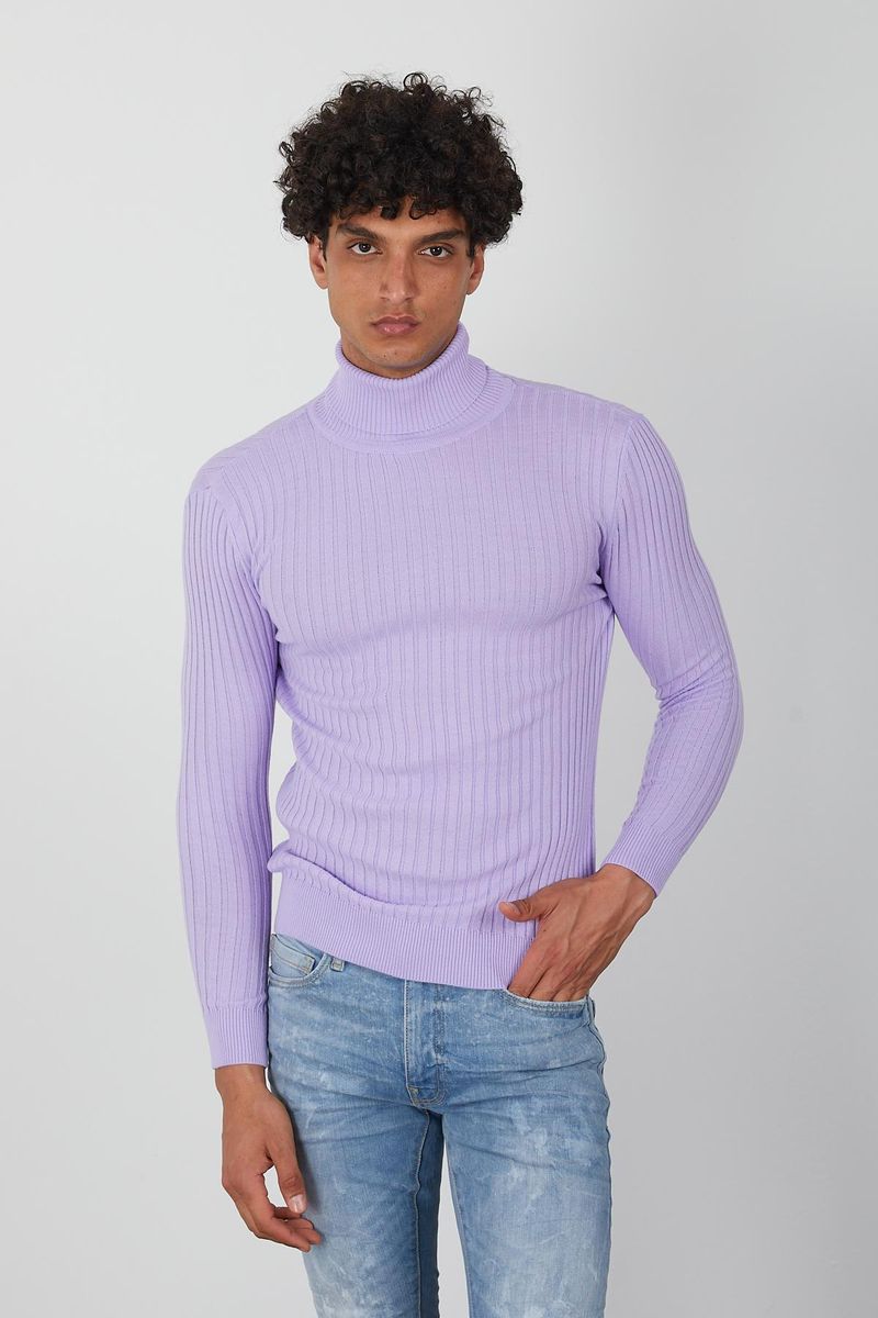 Lavender Men’s Turtleneck Sweater - Soft Knit Pullover