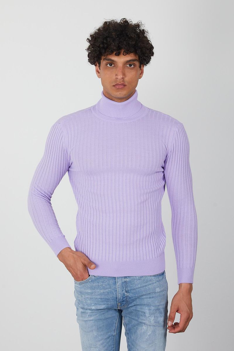 Lavender Men’s Turtleneck Sweater - Soft Knit Pullover