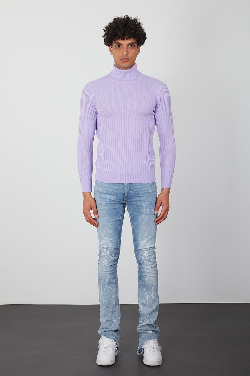 Lavender Men’s Turtleneck Sweater - Soft Knit Pullover