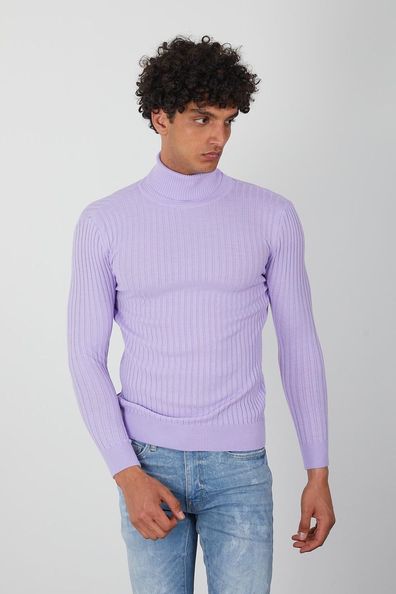 Lavender Men’s Turtleneck Sweater - Soft Knit Pullover