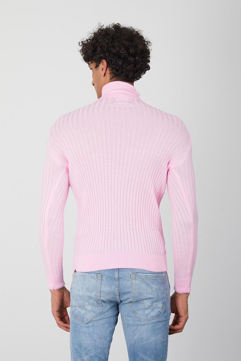Men's Pink Turtleneck Sweater -Stylish Slim Fit Pullover