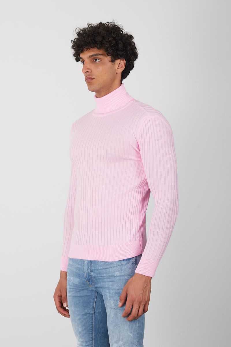 Men's Pink Turtleneck Sweater -Stylish Slim Fit Pullover