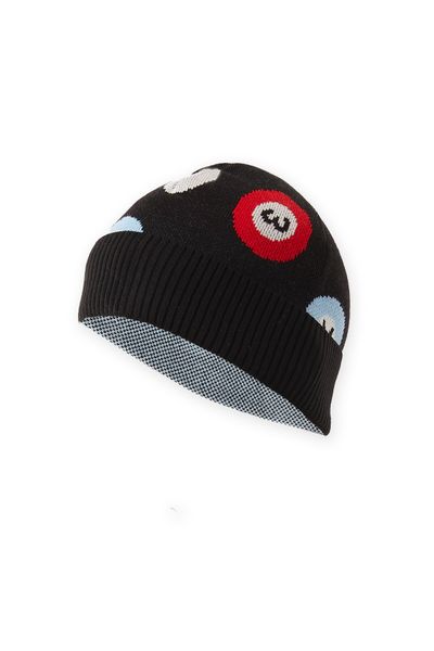 Stylish Black Knit Beanie with Billiard Ball Pattern