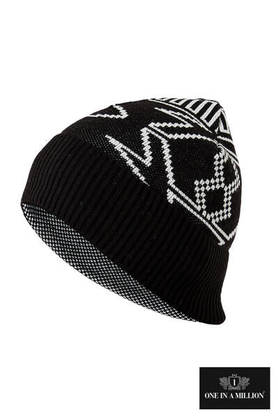 Black & White Geometric Knit Beanie