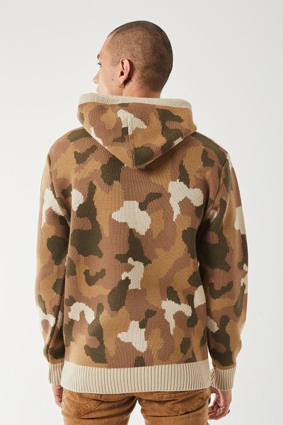 Men’s Camo Knit Hoodie Sweater – Brown Camouflage Pullover Streetwear