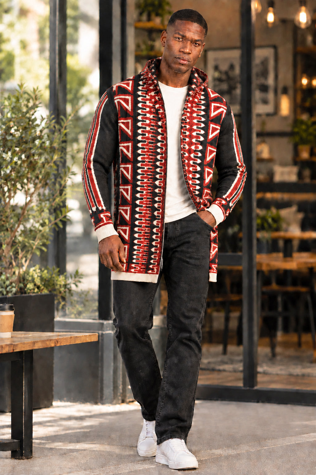 Men's Cardigan-Red & Black