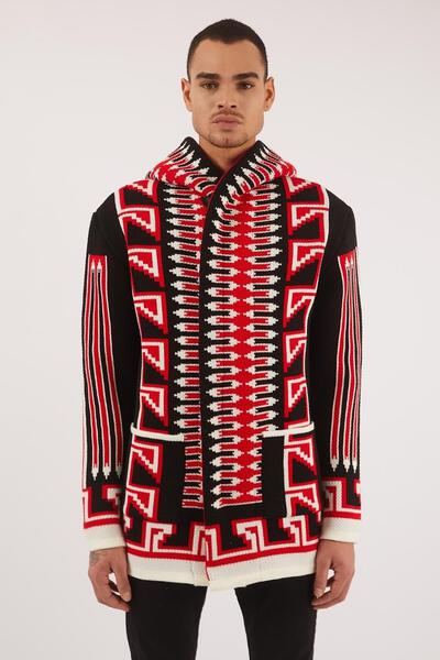 Men's Cardigan-Red & Black