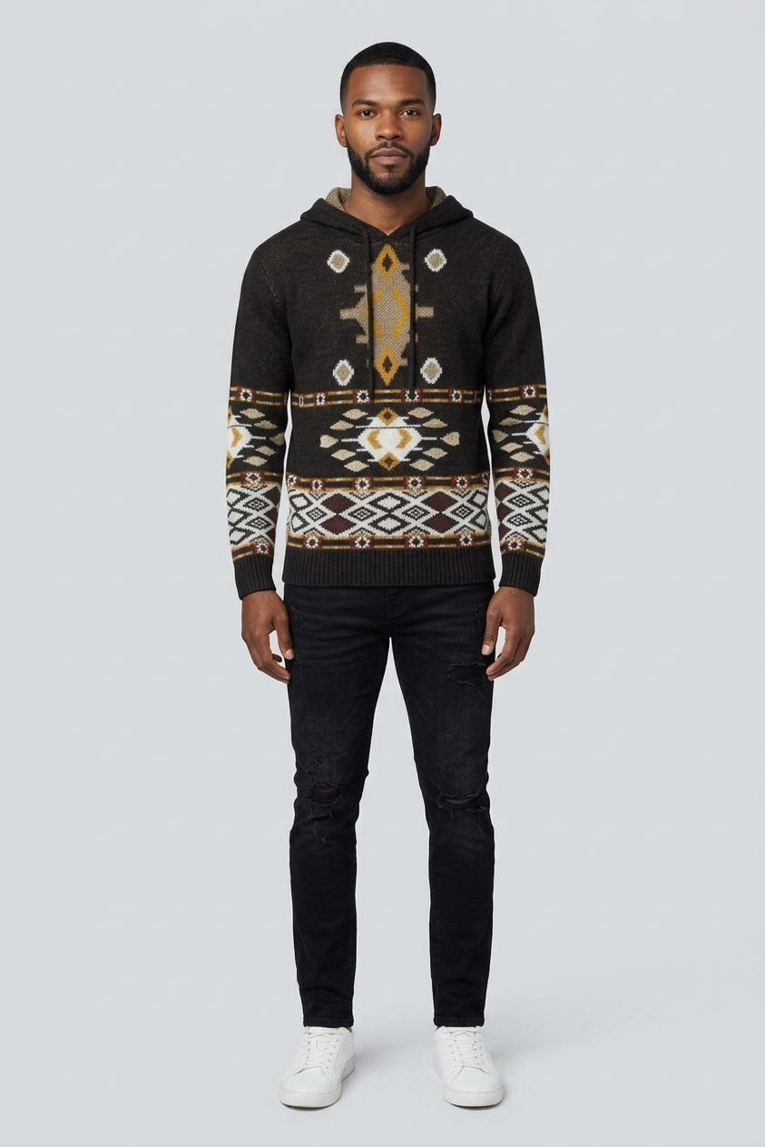 Tribal-Inspired Aztec Knit Hoodie