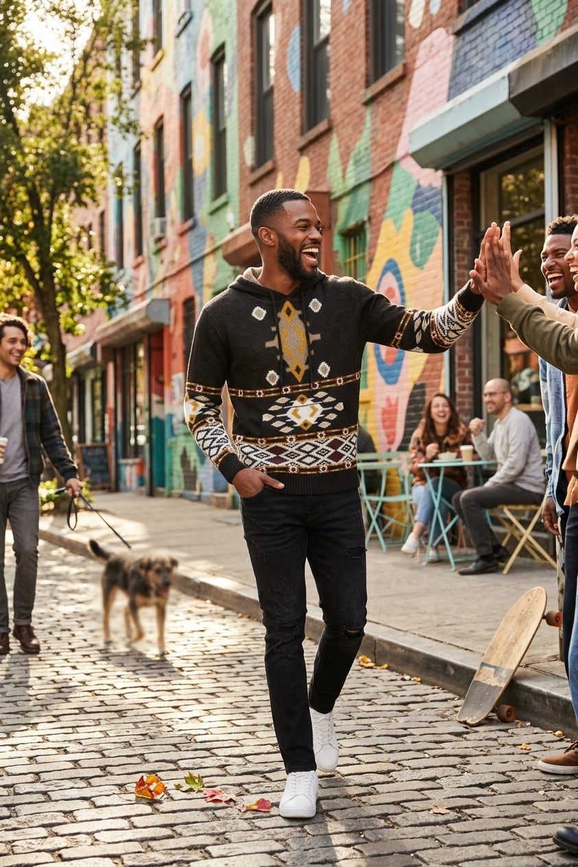 Tribal-Inspired Aztec Knit Hoodie