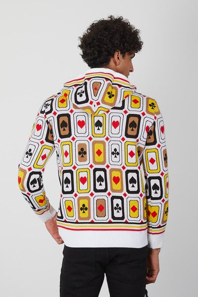 Men’s Playing Card Knit Hoodie Sweater