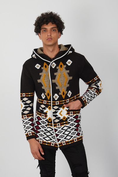 Multicolor Native Aztec Trippy Striped Men's Zip Up Hoodie