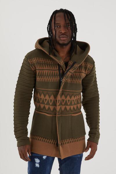 Men’s Olive Green Aztec Knit Zip Hoodie