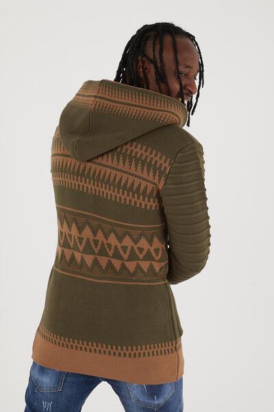 Men’s Olive Green Aztec Knit Zip Hoodie