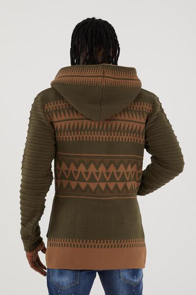 Men’s Olive Green Aztec Knit Zip Hoodie