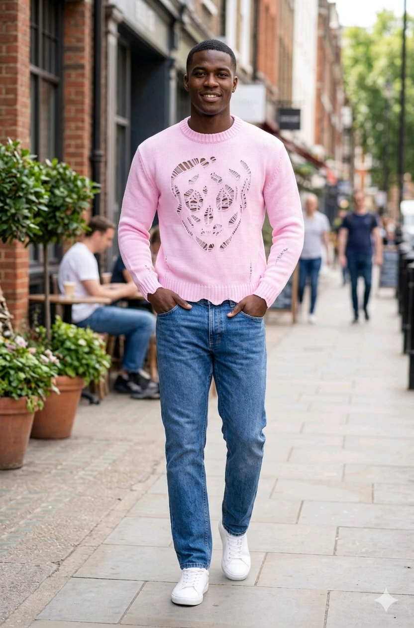 Men’s Cropped Cut-Out Skull Knit Sweater
