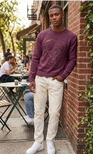 Men’s Cropped Cut-Out Skull Knit Sweater