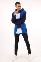 checkered blue and white hooded cardigan