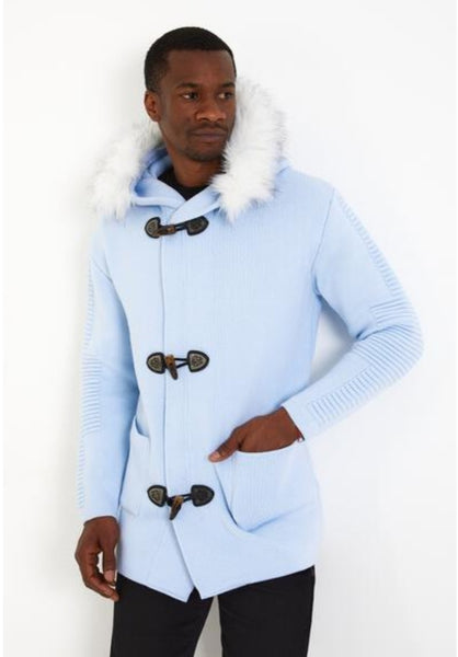 Men's Long Hooded Sweater- Alaskan Blue