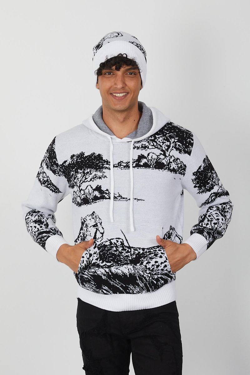 Men's Pullover Hoodie-Black & White