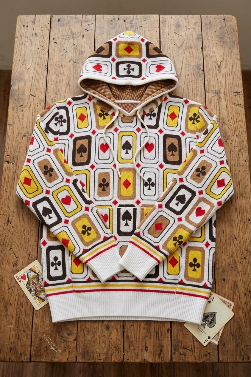 Men’s Playing Card Knit Hoodie Sweater