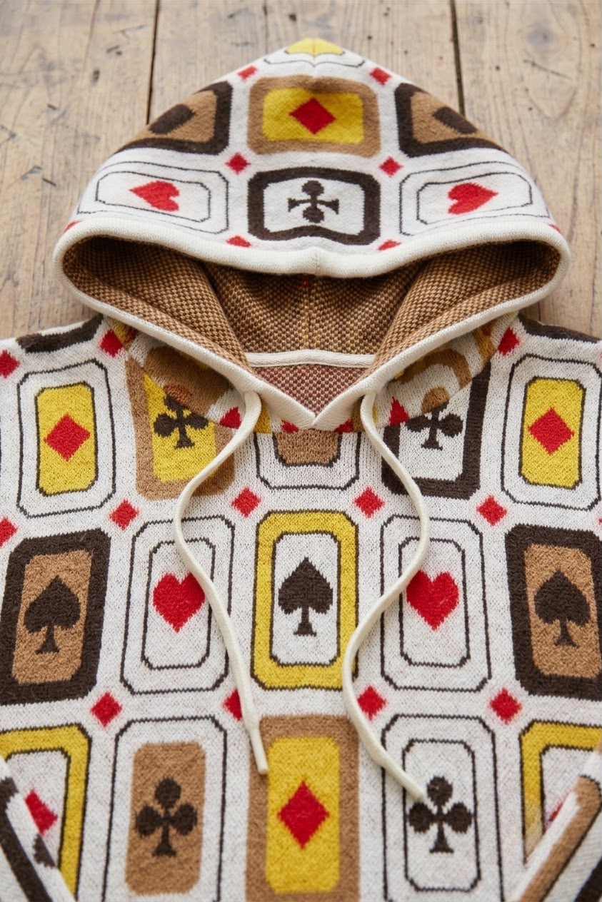 Men’s Playing Card Knit Hoodie Sweater