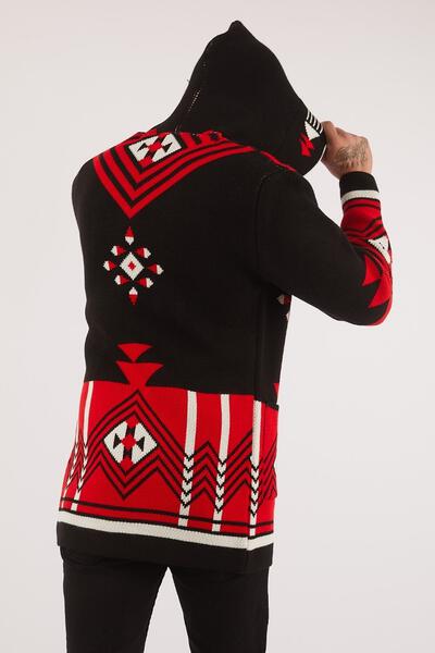 Men's Sweater Cardigan- Black & Red