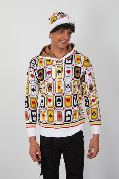 Men’s Playing Card Knit Hoodie Sweater