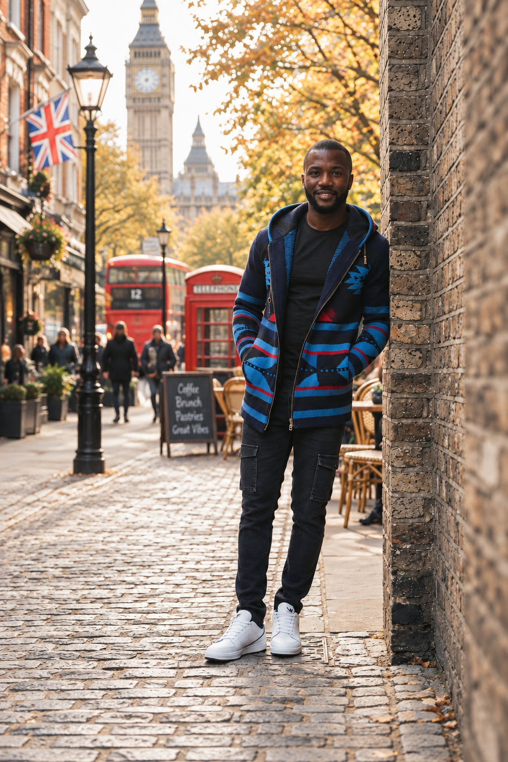 Men’s Navy Aztec Knit Hoodie – Tribal Pattern Hoodie