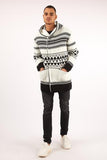 white and black hooded cardigan 