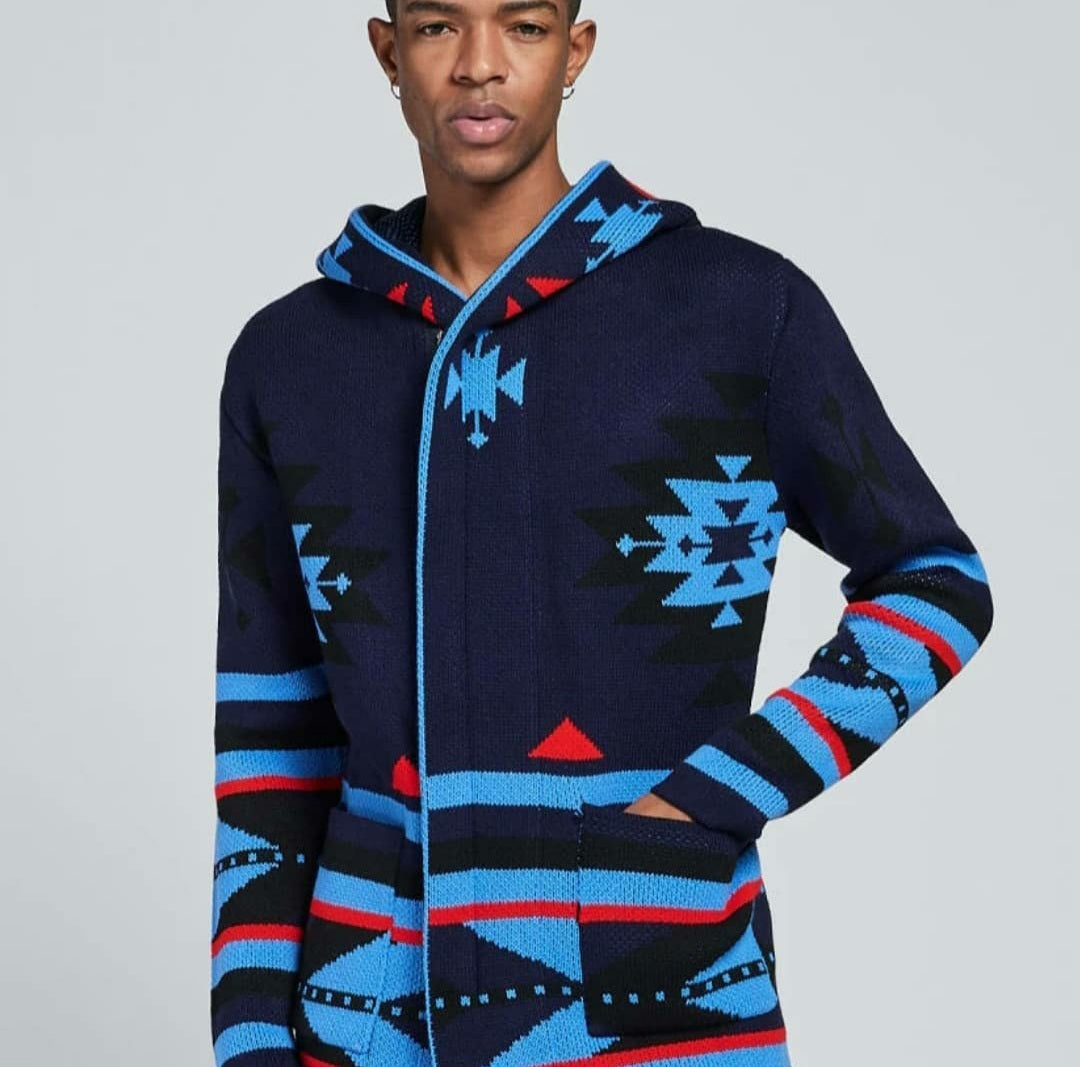 Hooded Cardigan for Men- Navy Aztec – One in a Million