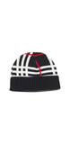 black, white and red beanie hat