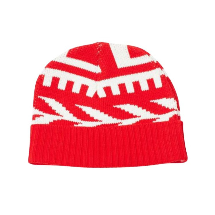 red and white beanie hat